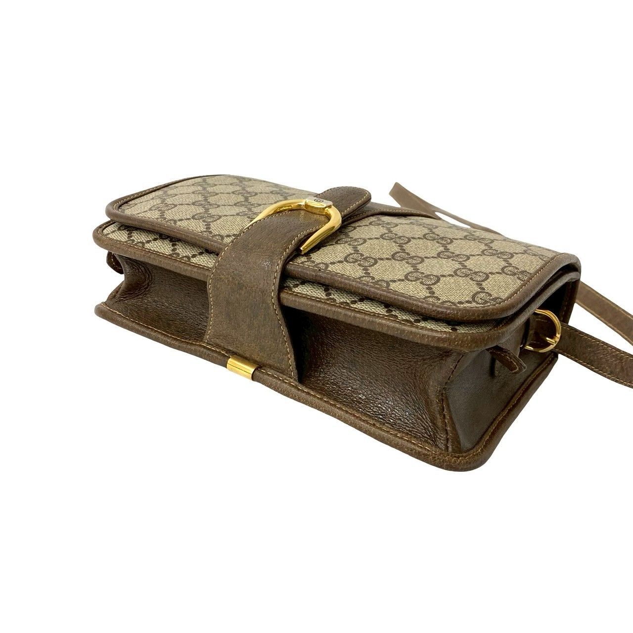 Gucci Vintage GG Logo Leather Shoulder Bag Pochette Crossbody Brown
