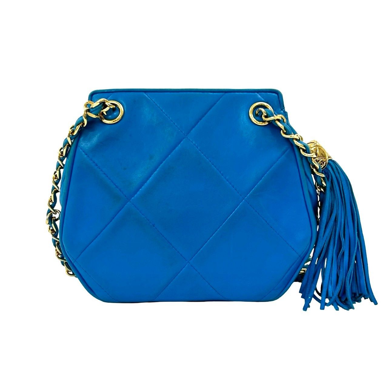 Chanel Card and CC Logo Fringe Lambskin Leather Chain Shoulder Bag Blue