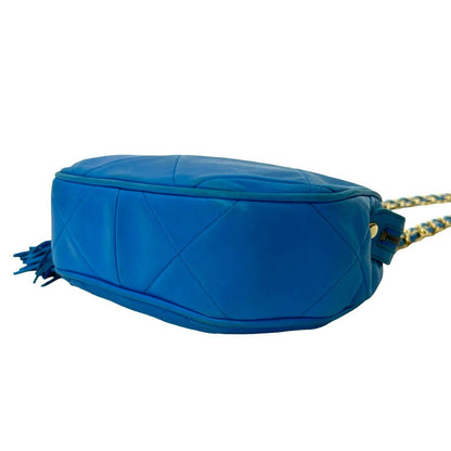 Chanel Card and CC Logo Fringe Lambskin Leather Chain Shoulder Bag Blue
