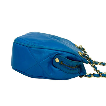 Chanel Card and CC Logo Fringe Lambskin Leather Chain Shoulder Bag Blue