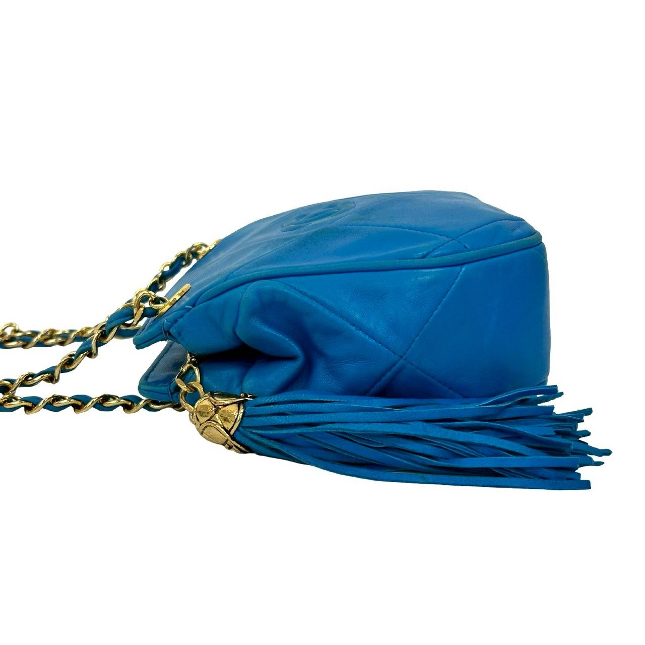 Chanel Card and CC Logo Fringe Lambskin Leather Chain Shoulder Bag Blue