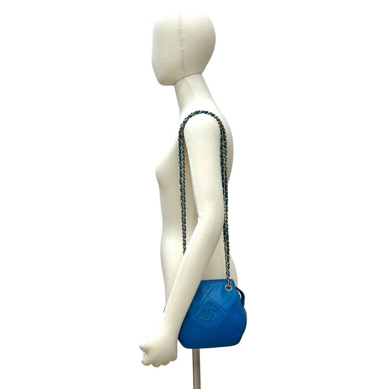 Chanel Card and CC Logo Fringe Lambskin Leather Chain Shoulder Bag Blue