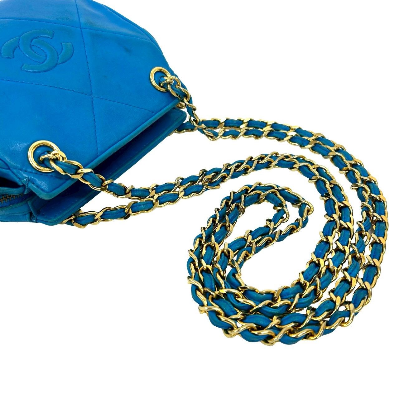 Chanel Card and CC Logo Fringe Lambskin Leather Chain Shoulder Bag Blue