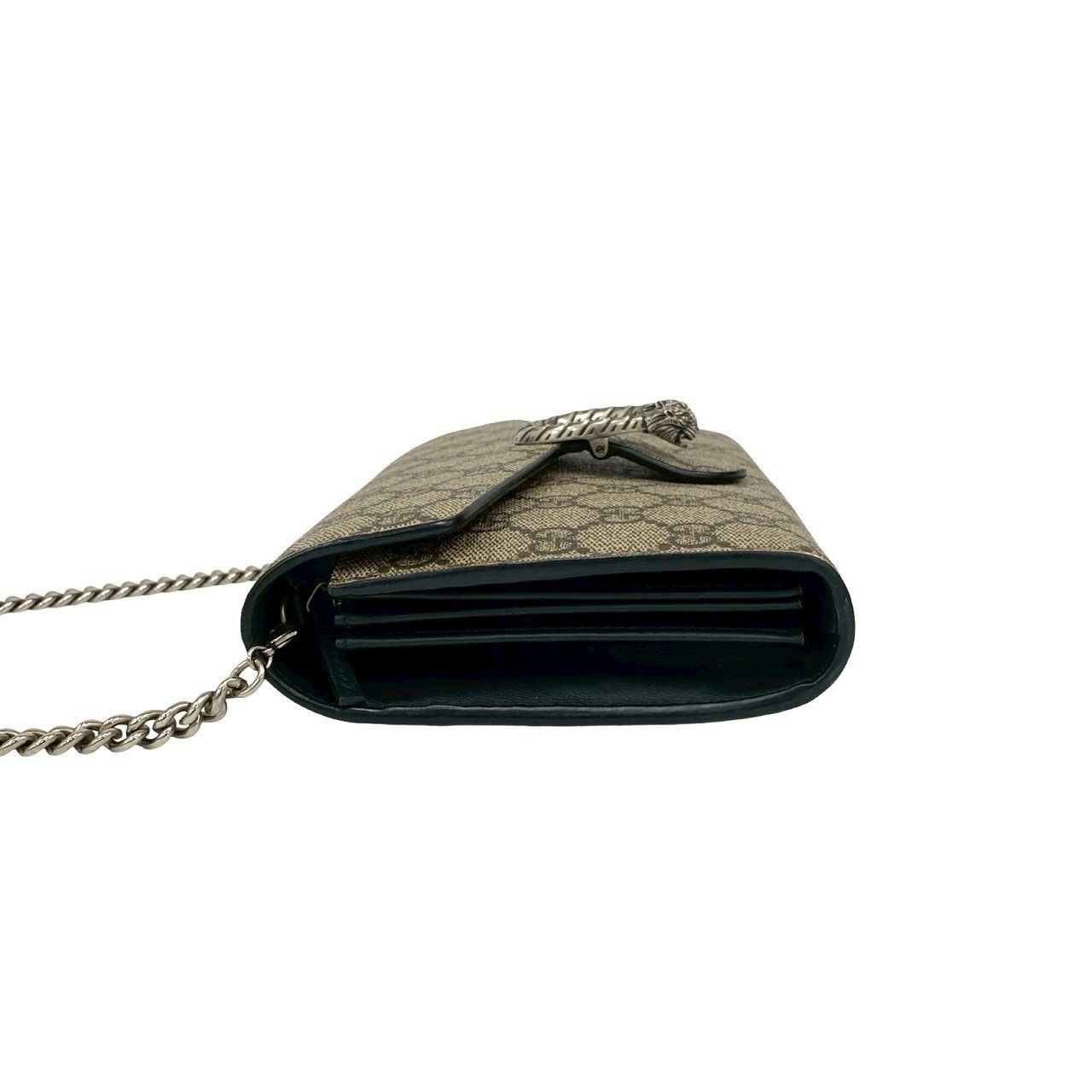 Gucci Dionysus GG Supreme Leather Chain Shoulder Bag Wallet Pochette Brown