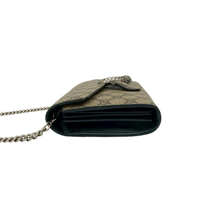 Gucci Dionysus GG Supreme Leather Chain Shoulder Bag Wallet Pochette Brown