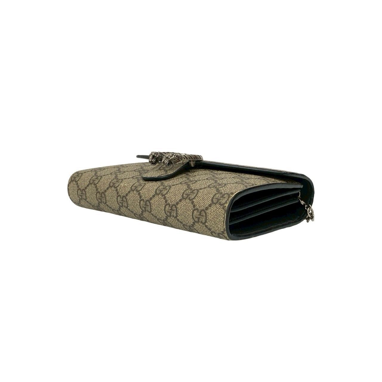 Gucci Dionysus GG Supreme Leather Chain Shoulder Bag Wallet Pochette Brown