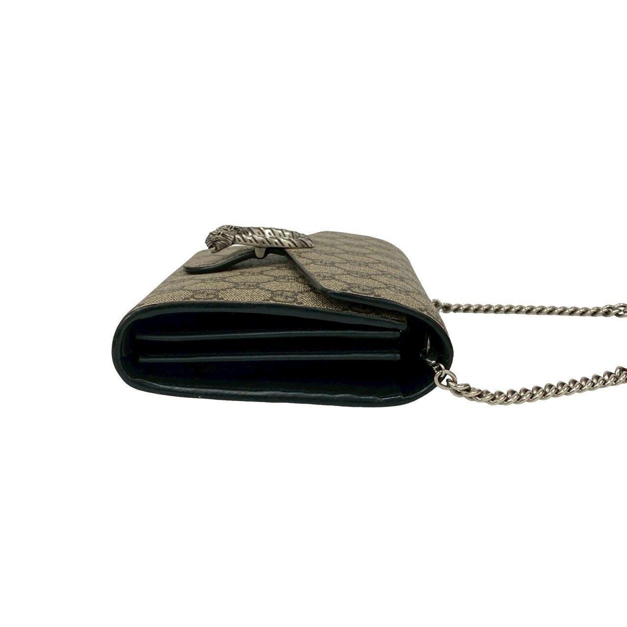 Gucci Dionysus GG Supreme Leather Chain Shoulder Bag Wallet Pochette Brown