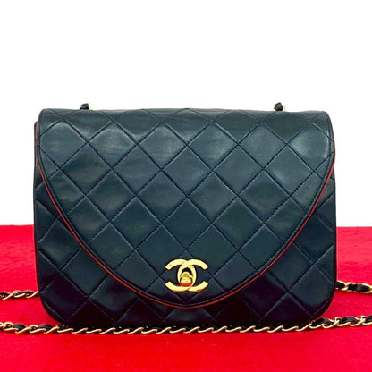 Chanel Quilted CC Logo Lambskin Shoulder Bag Navy Red Bicolor