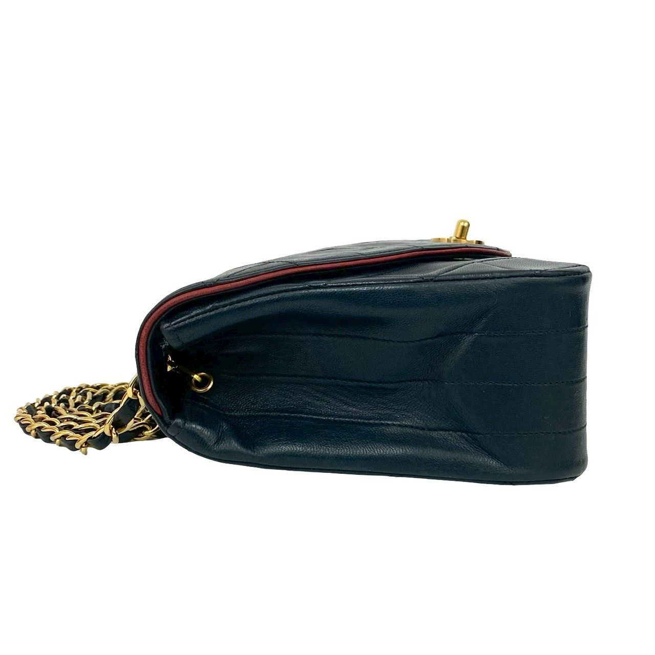 Chanel Quilted CC Logo Lambskin Shoulder Bag Navy Red Bicolor