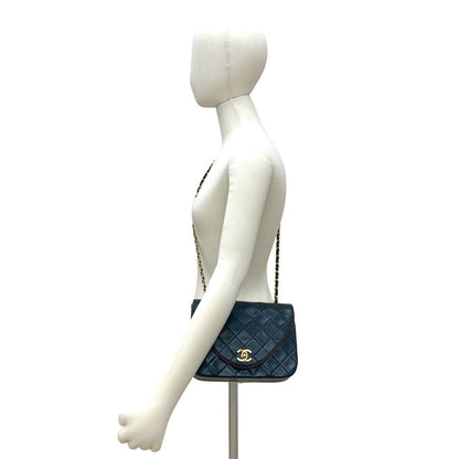 Chanel Quilted CC Logo Lambskin Shoulder Bag Navy Red Bicolor