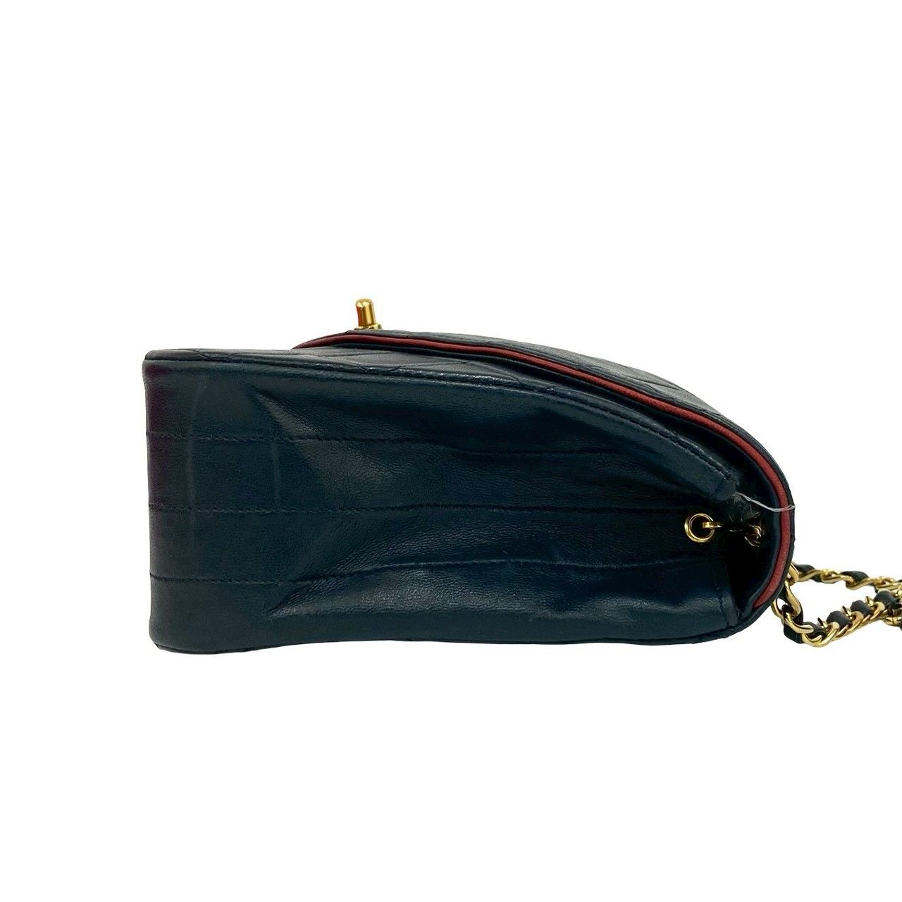 Chanel Quilted CC Logo Lambskin Shoulder Bag Navy Red Bicolor