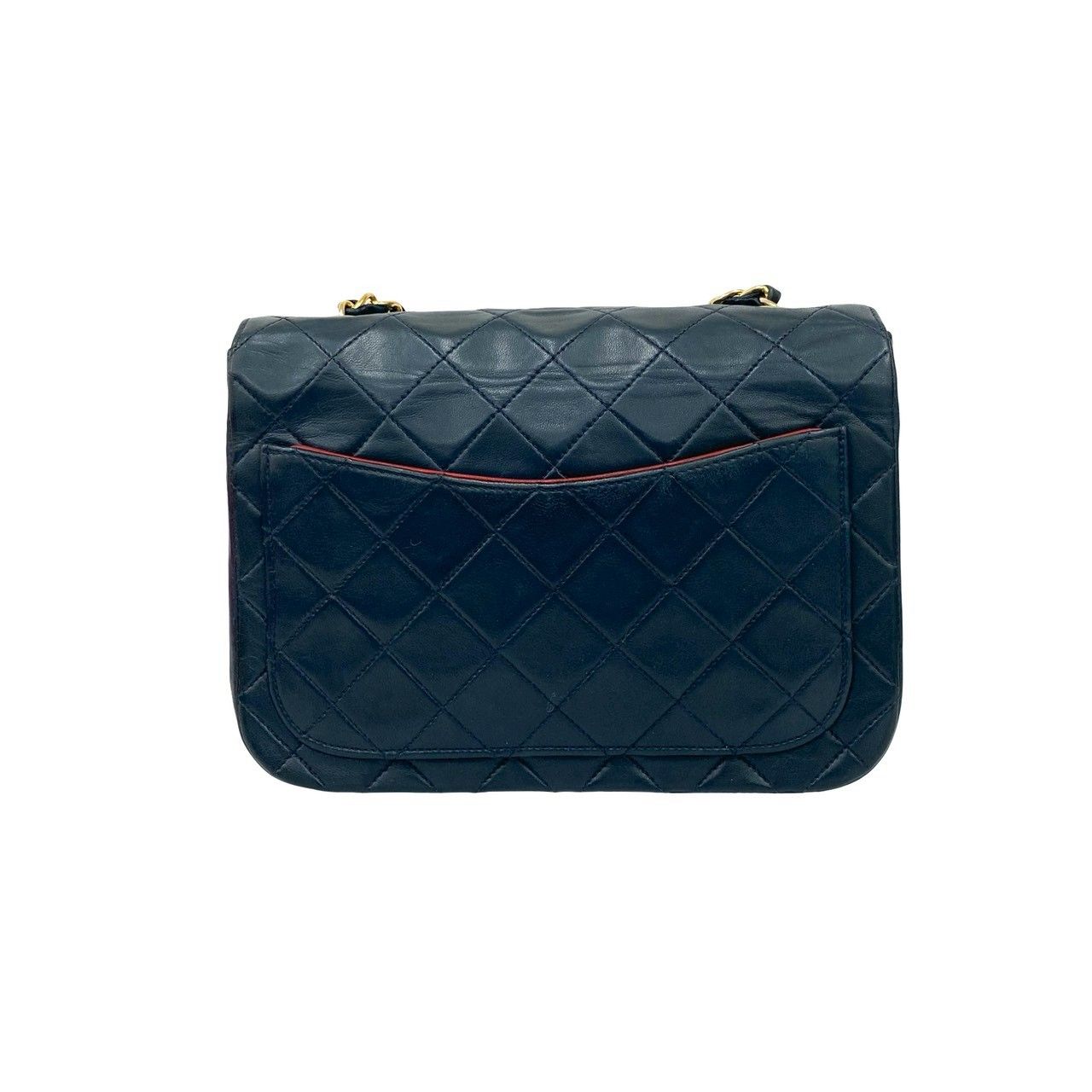 Chanel Quilted CC Logo Lambskin Shoulder Bag Navy Red Bicolor