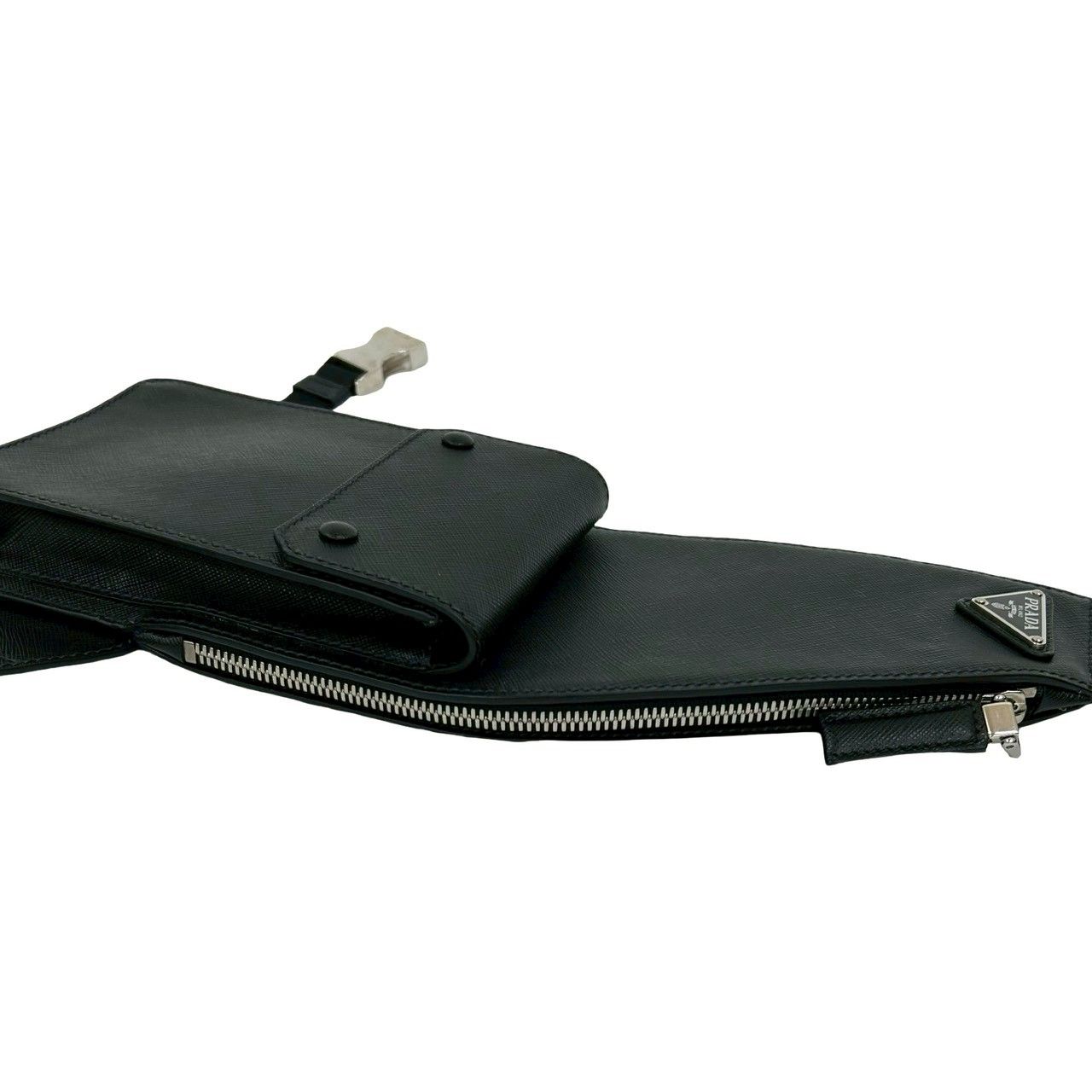 Prada Triangle Logo Saffiano Leather Shoulder Bag Black