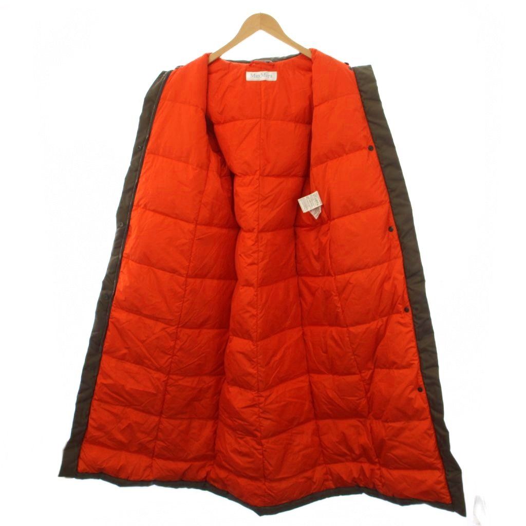 Max Mara Down Jacket Coat Stainless Steel Long Zip Up Nylon I 38 Brown