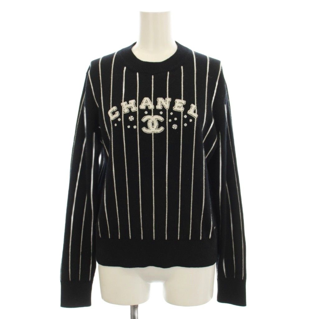 Chanel CC Logo Knit Sweater Long Sleeve 36 Black
