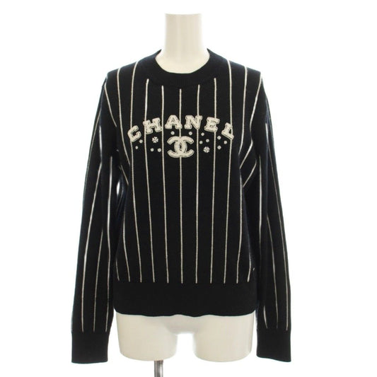Chanel CC Logo Knit Sweater Long Sleeve 36 Black