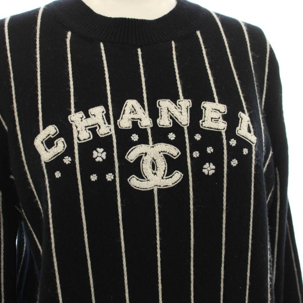 Chanel CC Logo Knit Sweater Long Sleeve 36 Black
