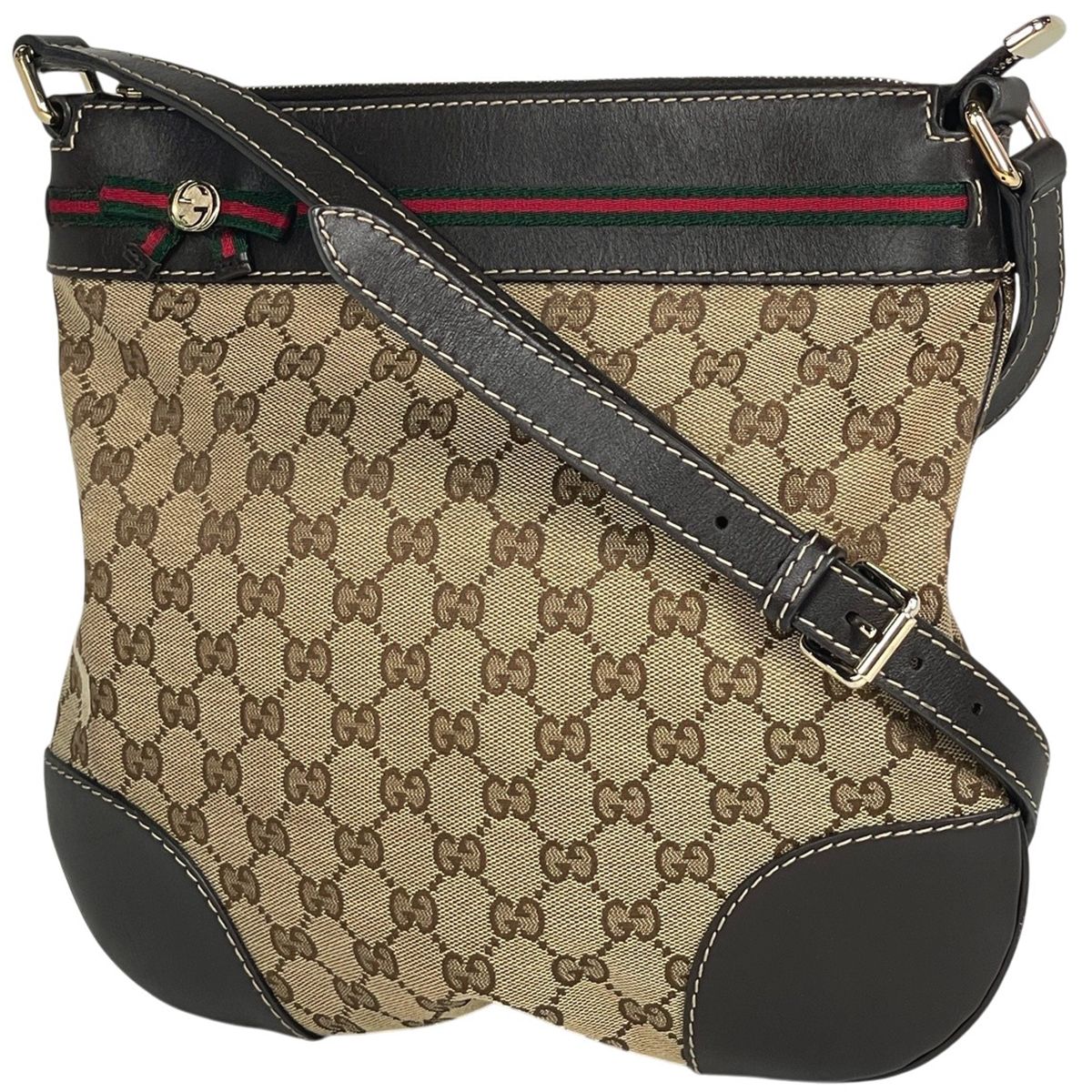 Gucci GG Pattern Shoulder Bag Sherry Web Ribbon Canvas Brown
