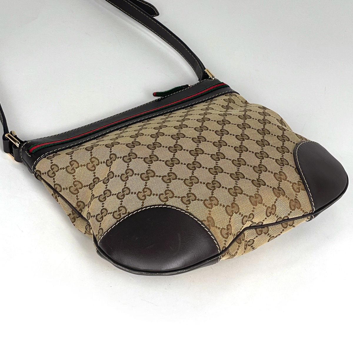 Gucci GG Pattern Shoulder Bag Sherry Web Ribbon Canvas Brown