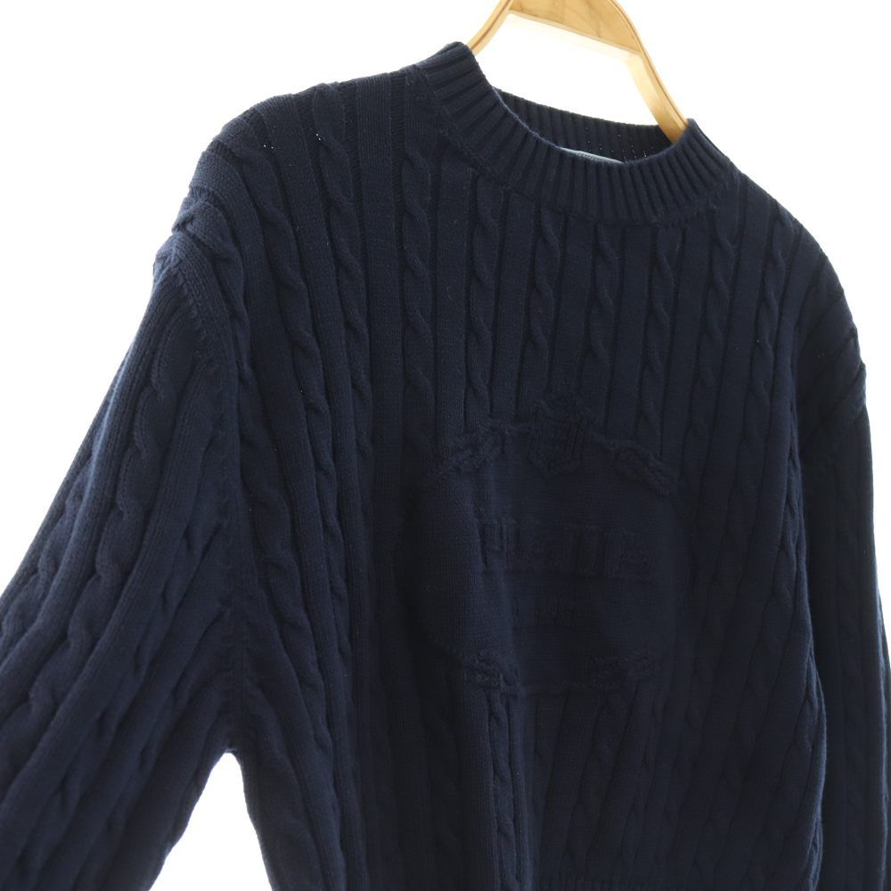 Prada Cotton Logo Cropped Knit Sweater 36 Navy