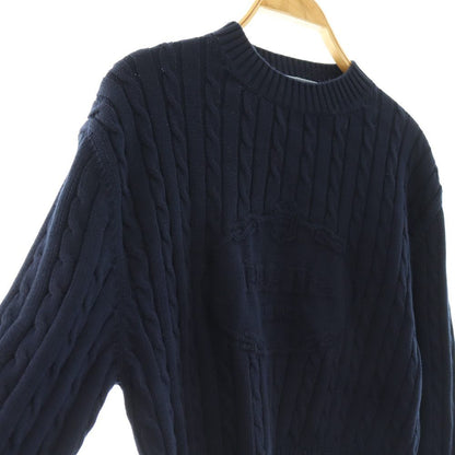 Prada Cotton Logo Cropped Knit Sweater 36 Navy