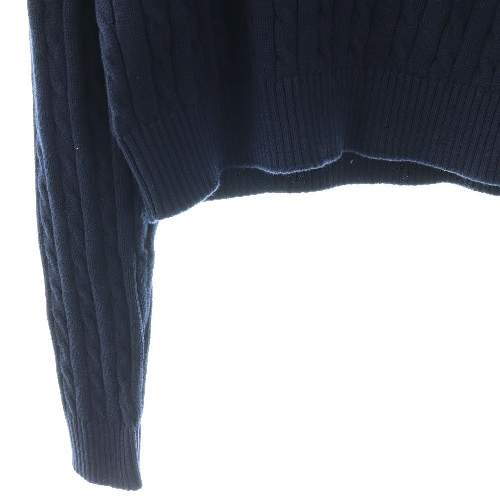 Prada Cotton Logo Cropped Knit Sweater 36 Navy