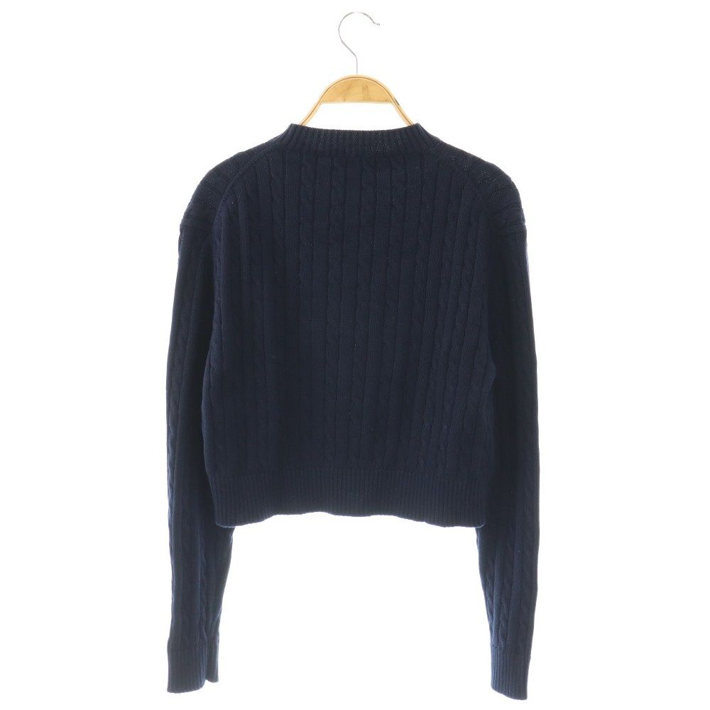Prada Cotton Logo Cropped Knit Sweater 36 Navy