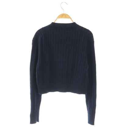 Prada Cotton Logo Cropped Knit Sweater 36 Navy