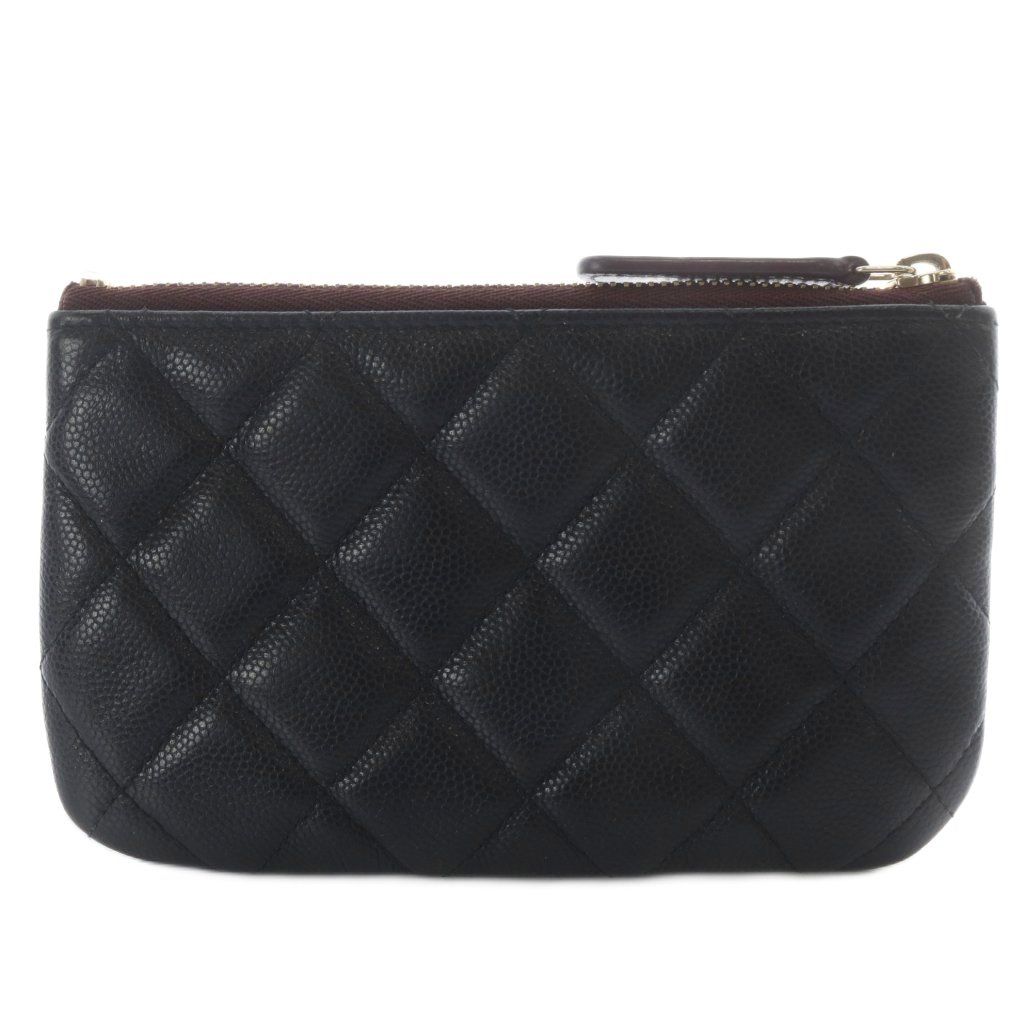 Chanel Quilted Caviar Leather Classic Small Zip Pouch CC Logo Black