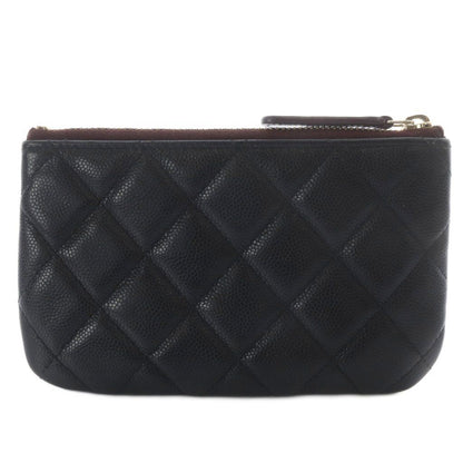 Chanel Quilted Caviar Leather Classic Small Zip Pouch CC Logo Black