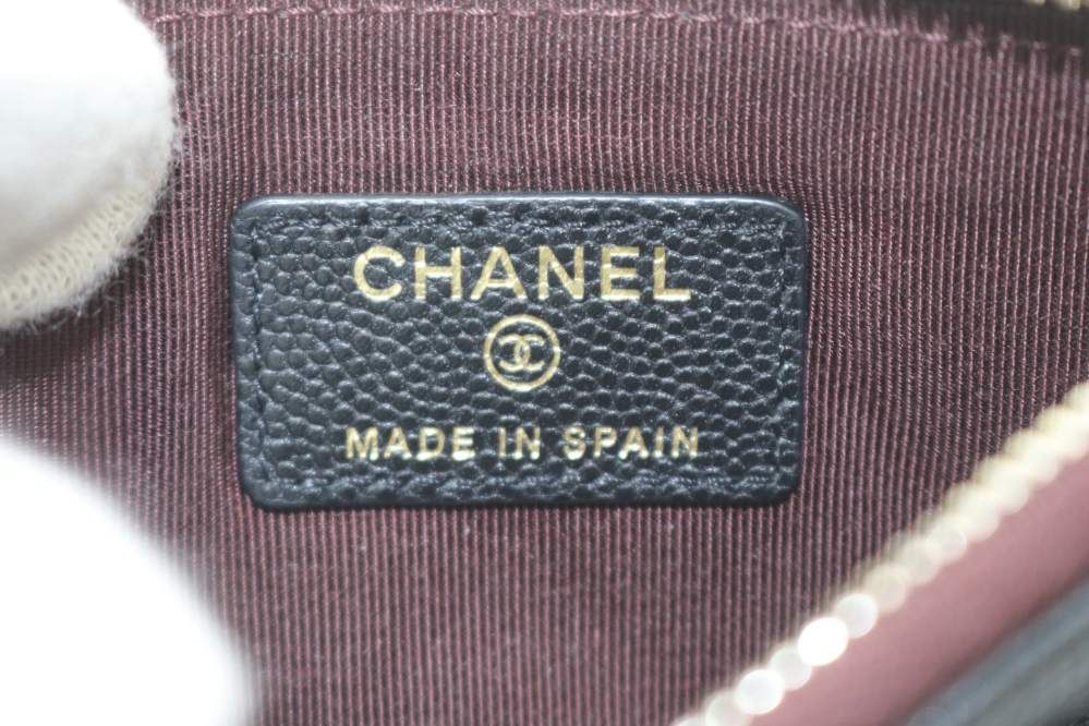 Chanel Quilted Caviar Leather Classic Small Zip Pouch CC Logo Black