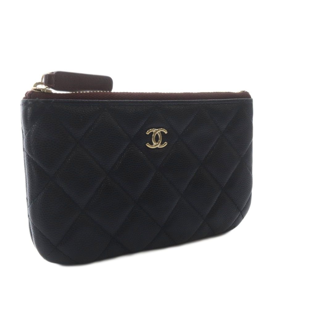 Chanel Quilted Caviar Leather Classic Small Zip Pouch CC Logo Black