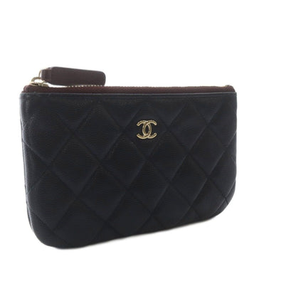 Chanel Quilted Caviar Leather Classic Small Zip Pouch CC Logo Black