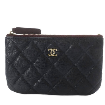 Chanel Quilted Caviar Leather Classic Small Zip Pouch CC Logo Black