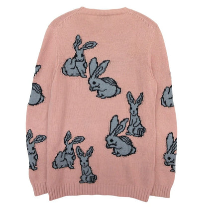 Prada Knit Wool Cashmere Rabbit Pattern Sweater Pullover Top Long Sleeve Pink