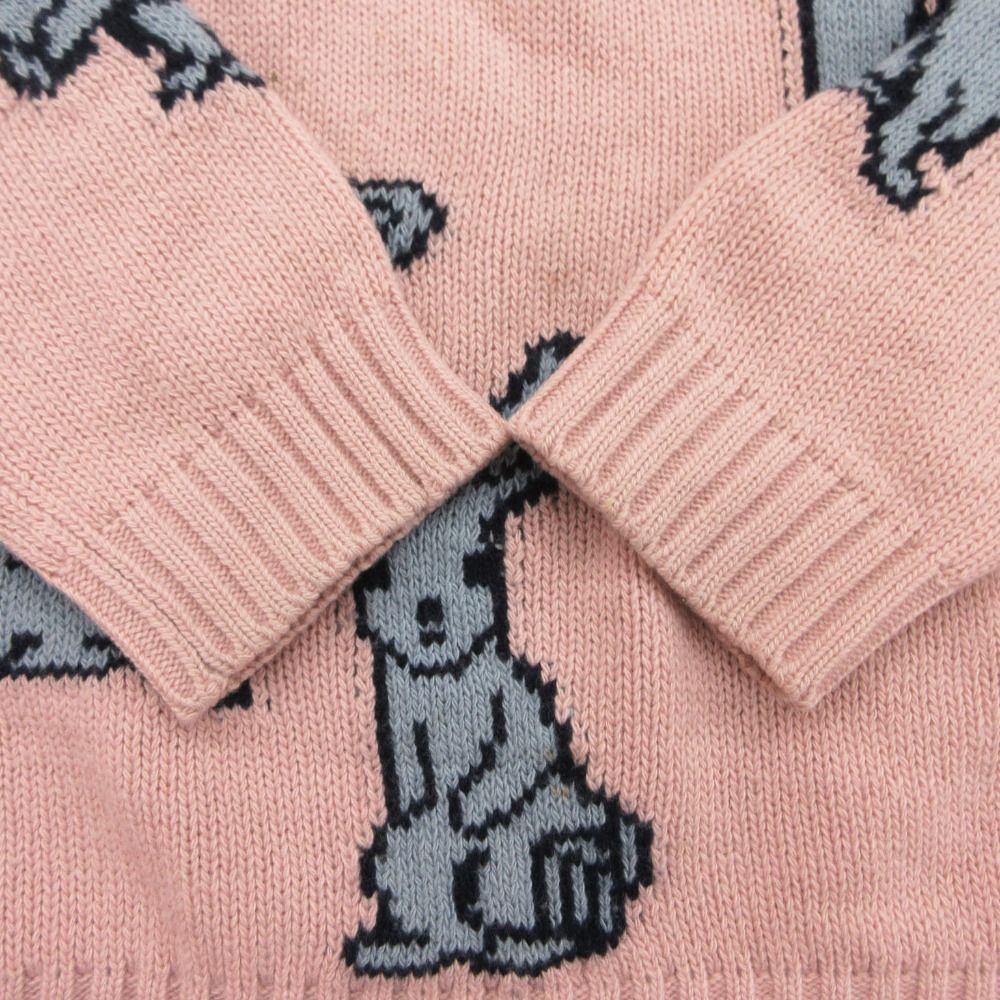 Prada Knit Wool Cashmere Rabbit Pattern Sweater Pullover Top Long Sleeve Pink