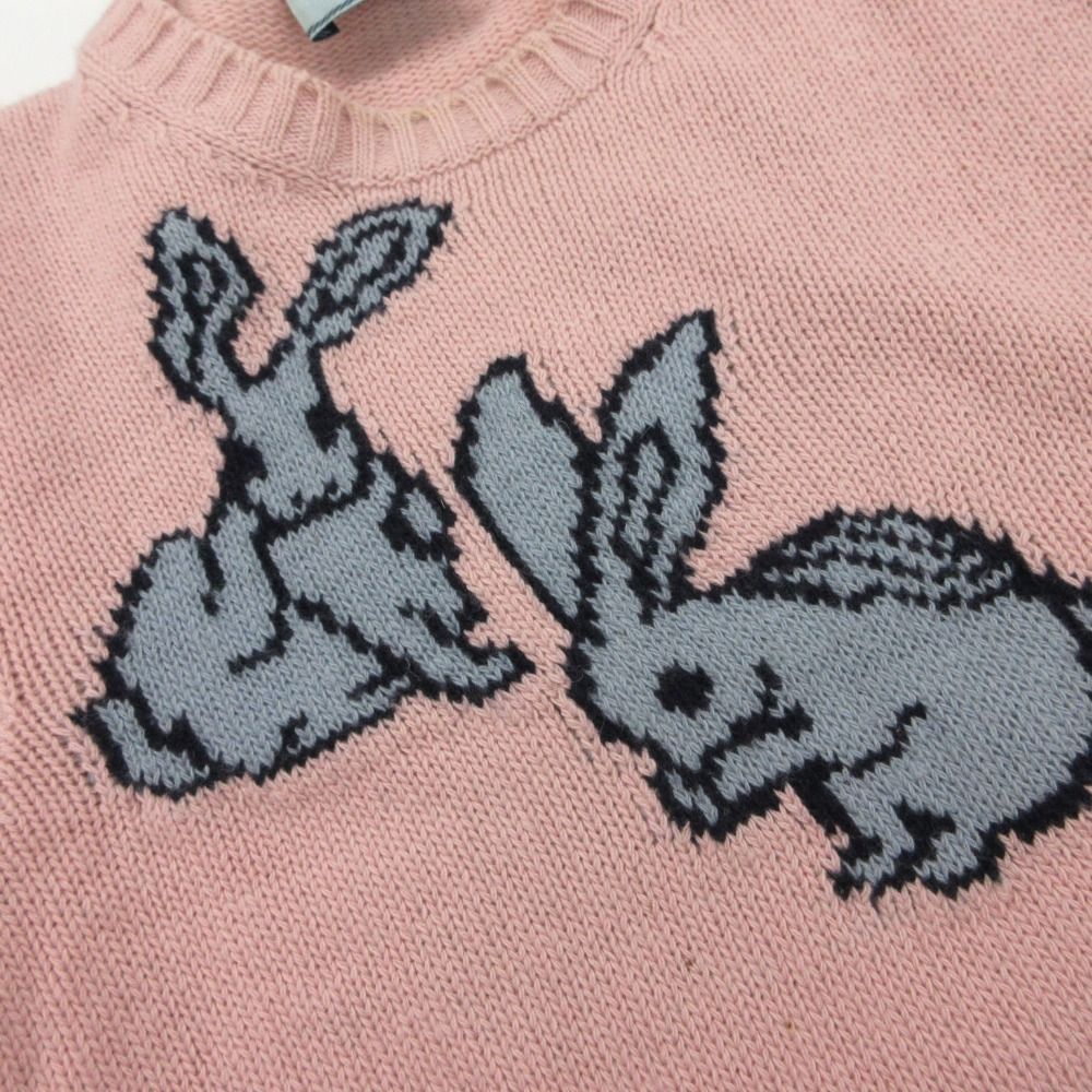 Prada Knit Wool Cashmere Rabbit Pattern Sweater Pullover Top Long Sleeve Pink