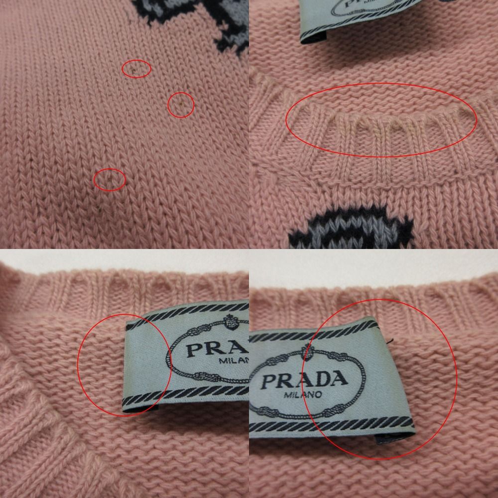 Prada Knit Wool Cashmere Rabbit Pattern Sweater Pullover Top Long Sleeve Pink