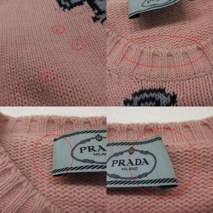 Prada Knit Wool Cashmere Rabbit Pattern Sweater Pullover Top Long Sleeve Pink