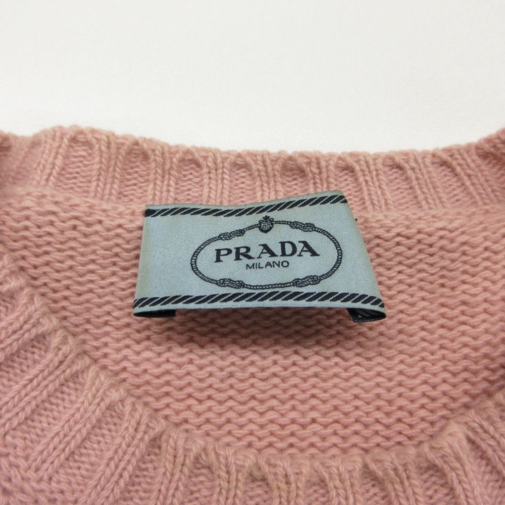 Prada Knit Wool Cashmere Rabbit Pattern Sweater Pullover Top Long Sleeve Pink