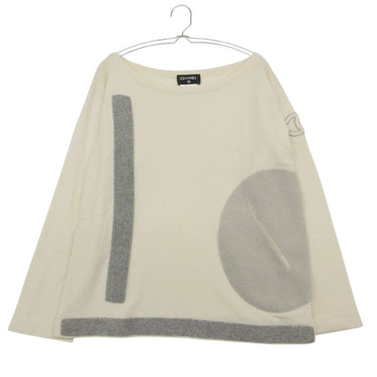 Chanel Knit Cashmere Terry Logo CC Arm Applique Pocket Top Long Sleeve Ivory
