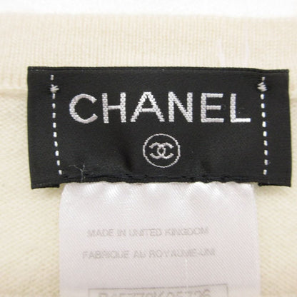Chanel Knit Cashmere Terry Logo CC Arm Applique Pocket Top Long Sleeve Ivory