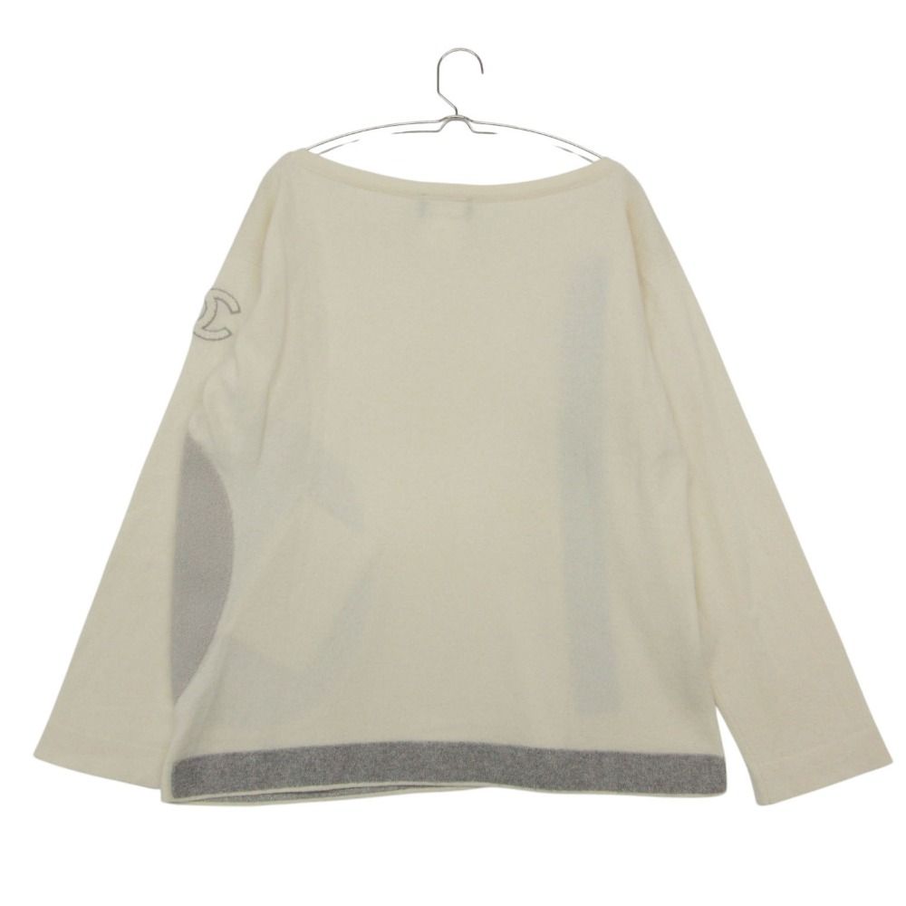 Chanel Knit Cashmere Terry Logo CC Arm Applique Pocket Top Long Sleeve Ivory