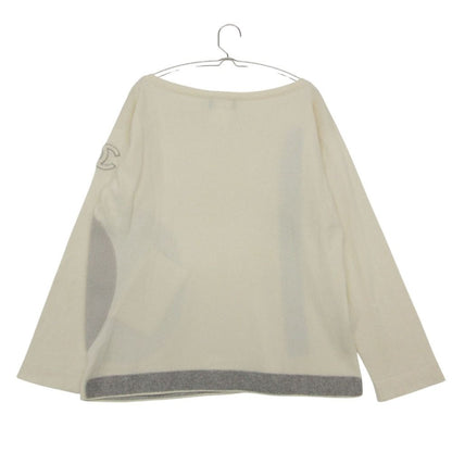 Chanel Knit Cashmere Terry Logo CC Arm Applique Pocket Top Long Sleeve Ivory