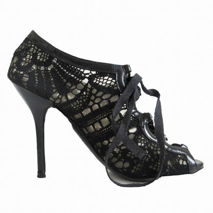 Dolce & Gabbana Sandals Mesh Lace Up Open Toe High Heels Shoes Black