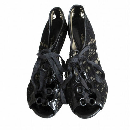 Dolce & Gabbana Sandals Mesh Lace Up Open Toe High Heels Shoes Black