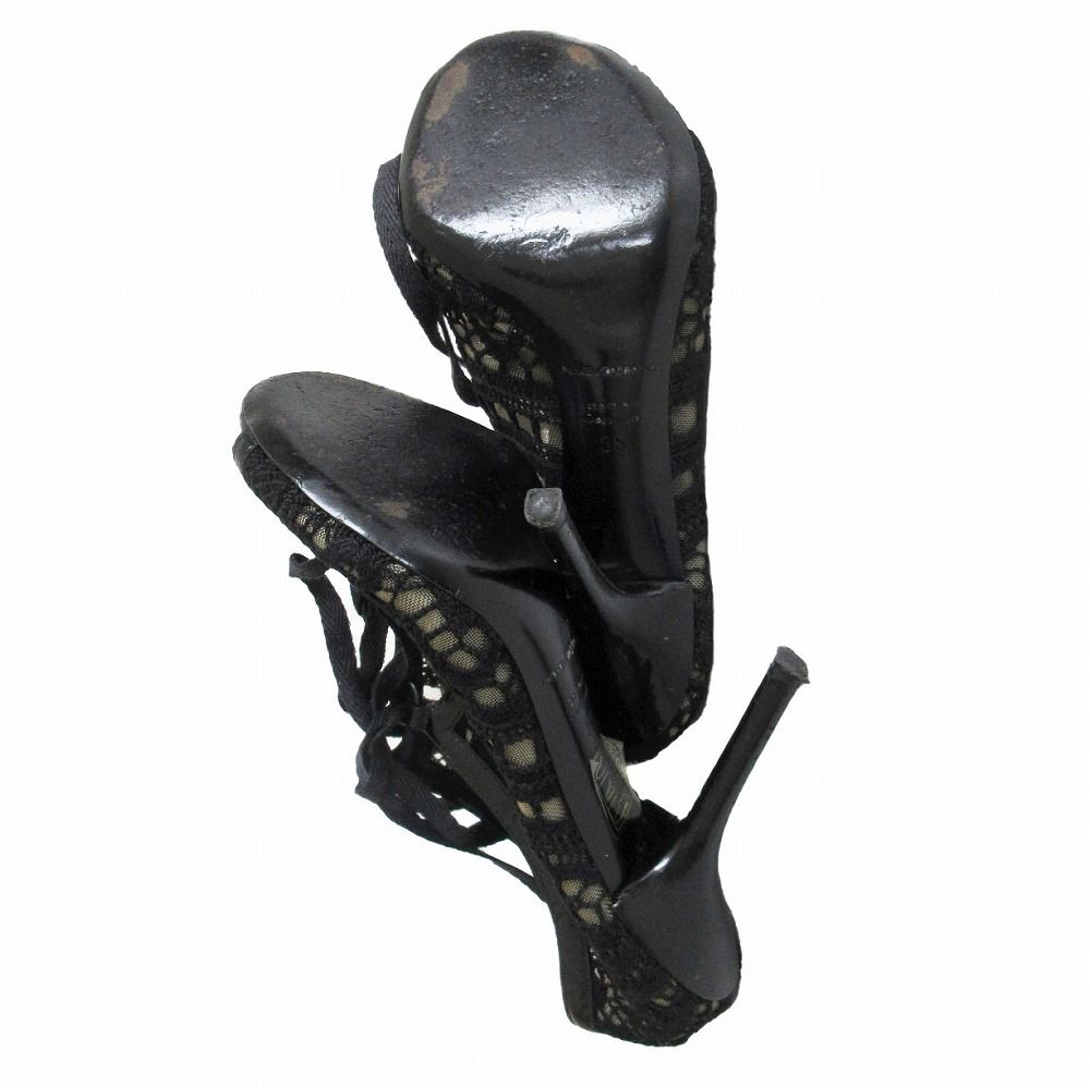 Dolce & Gabbana Sandals Mesh Lace Up Open Toe High Heels Shoes Black