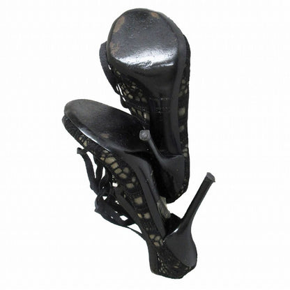 Dolce & Gabbana Sandals Mesh Lace Up Open Toe High Heels Shoes Black