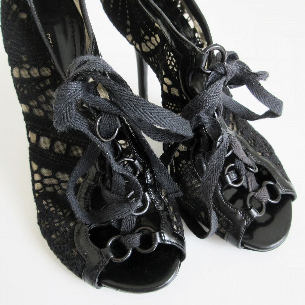 Dolce & Gabbana Sandals Mesh Lace Up Open Toe High Heels Shoes Black