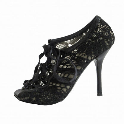 Dolce & Gabbana Sandals Mesh Lace Up Open Toe High Heels Shoes Black